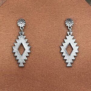 Silver Aztec Drop Earrings